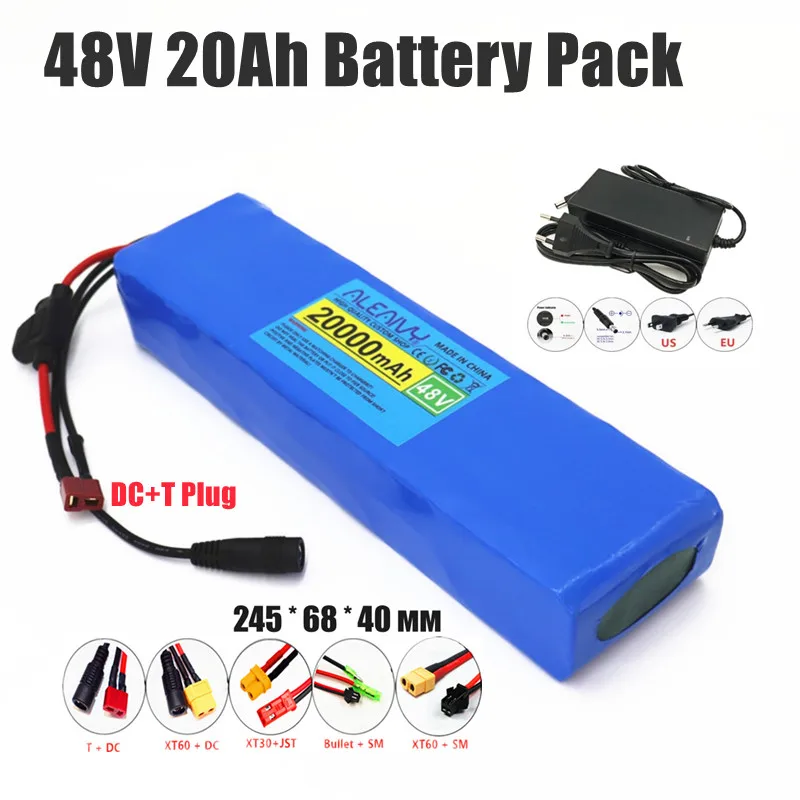 Aleaivy 48v 20Ah 13S2P 18650 battery pack with BMS suitable for 500W-1000W conversion kit eight sided+XT60/T plug