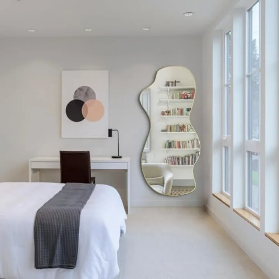 Large Irregular Mirror 63x30 Gold Asymmetrical Frameless Mirror Modern Organic Shape Wall Mirror for Living Room Bedroom Hallwa view 6