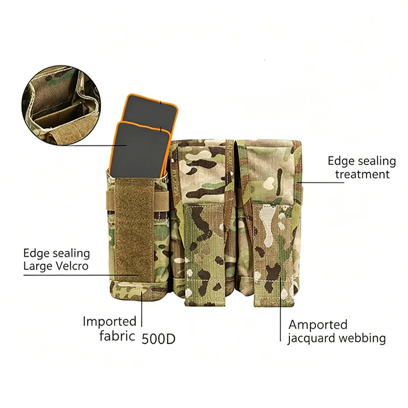 Triple Mag Carrier MOLLE Accessory Pouch Tactical Vest Magazine Holder Fits M4 AK 762 Magazines