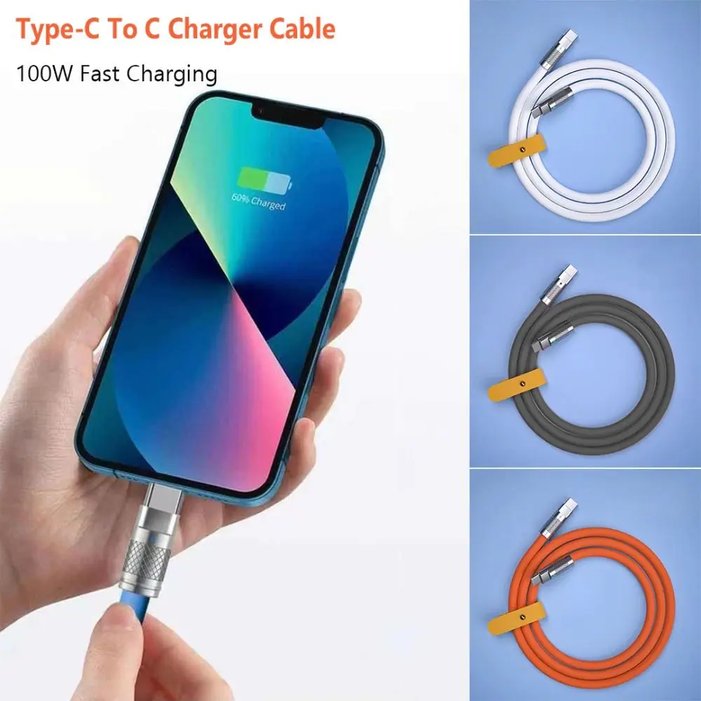 100W Fast Charging Cable 1M 1.5M 2M Liquid Silicone Type-C Charger Cable Type-C To C Versatile Compatibility PD Type C Cable