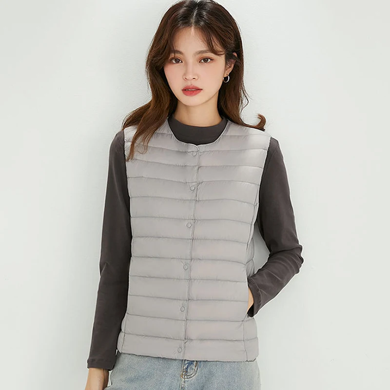 90% Ultra Light Down Vest Women Autumn Winter Insulation Lining Thin Round Neck Duck Down Sleeveless Jacket Coat New Down Vest
