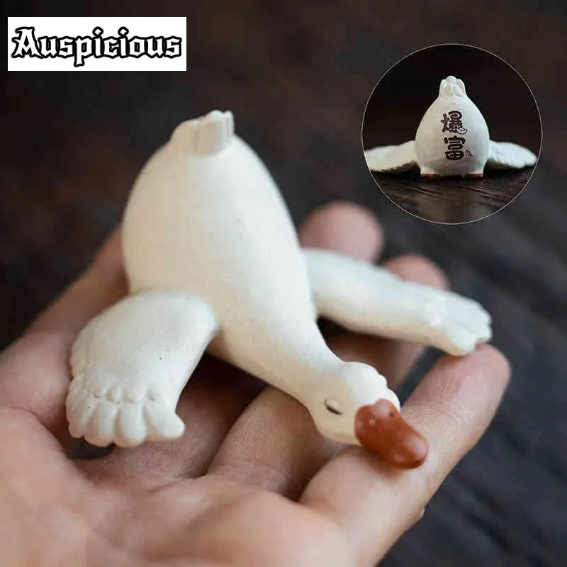 Chinese Yixing Yellow Duck Sculpture Purple Clay White Goose Tea Pet Ornament Handmade Tea Figurine Craft Decoration Accessories