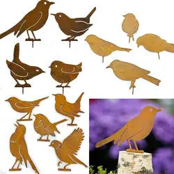 Decoración artística de valla de pájaros de Metal oxidado en forma de pájaro, escultura de pájaro de simulación, estatuilla de pájaro, adorno de silueta, artesanías