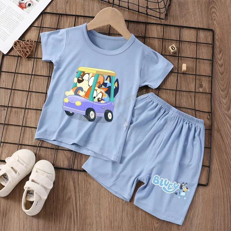 Bluey Pigiama Indumenti da notte 2 pezzi per Ragazzi Ragazze Cartoon Bingo Comodo pigiama Set Camicia da notte per bambini T-shirt + Pantaloni corti Regalo per bambini