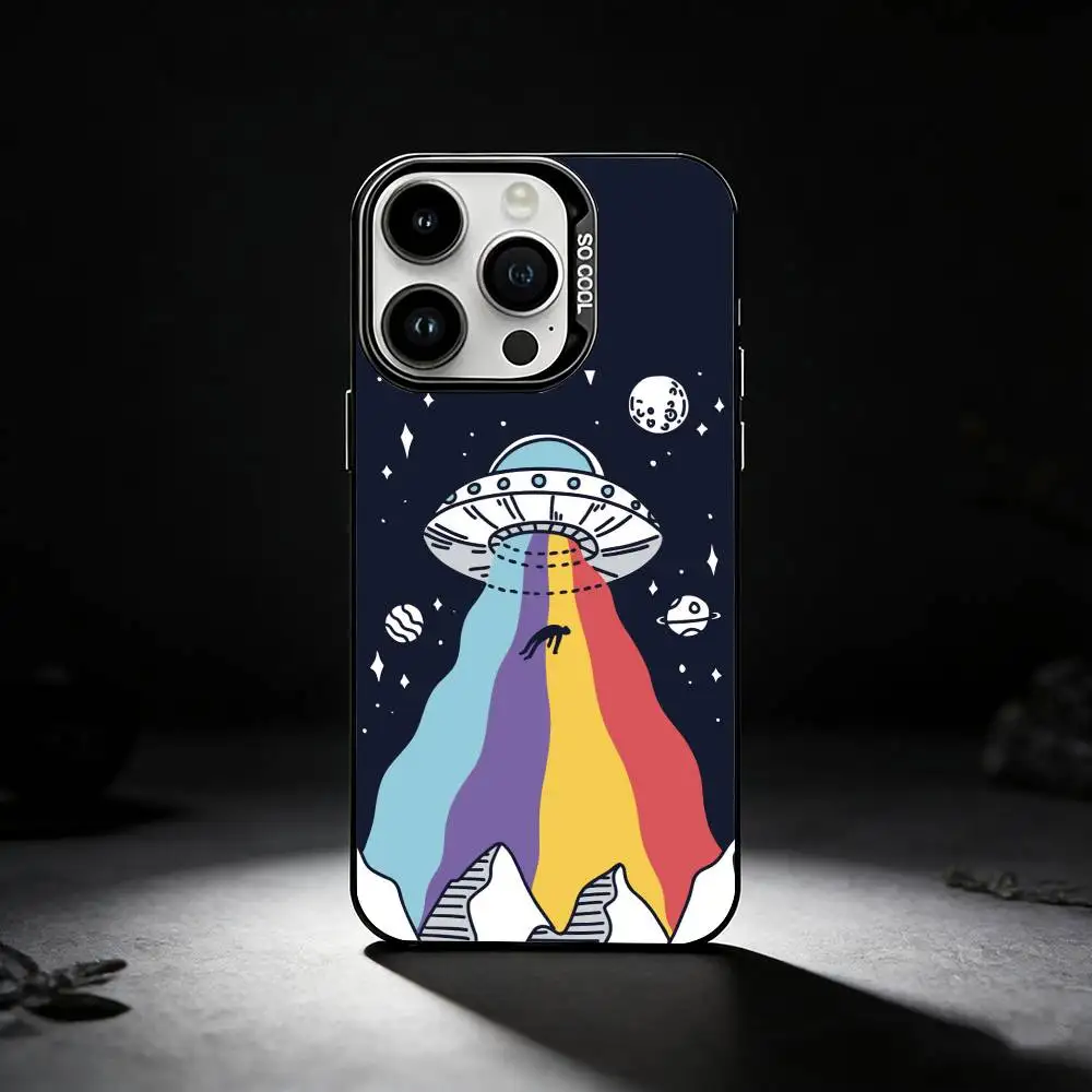 حافظة هاتف F-Funny Space UFO Alien Thing لهاتف iPhone 17,16,15,14,13,12,11 Plus، Pro Max، XS، حافظة هاتف فضية ملونة #3