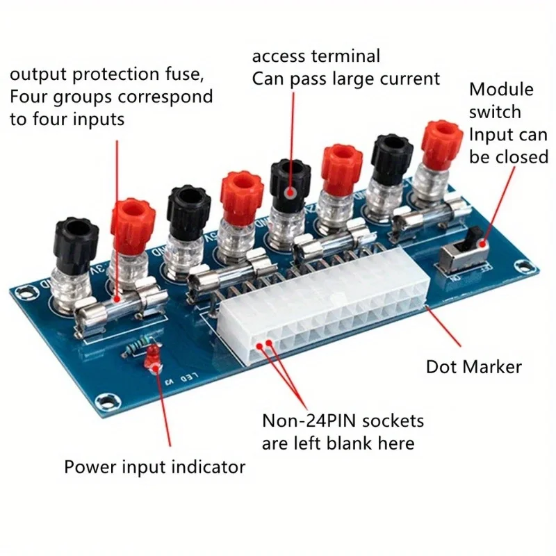 Imagem -03 - Atx Power Supply Circuit Xh-m229 Chassis para pc Desktop Fonte de Alimentação Módulo Outlet Terminal de Saída 24 Pins Transferência para Placa Adaptadora 24 Pins