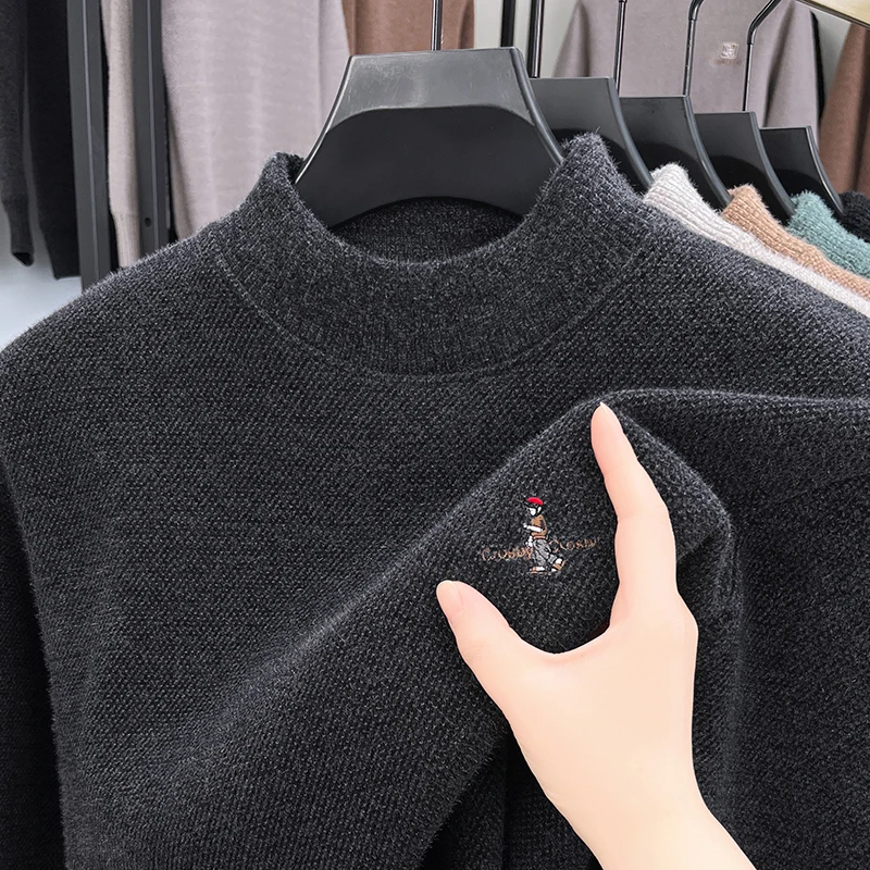 

Light luxury brand men's round neck long sleeve warm knitted pullover winter new fashion figure embroidery casual thick sweater