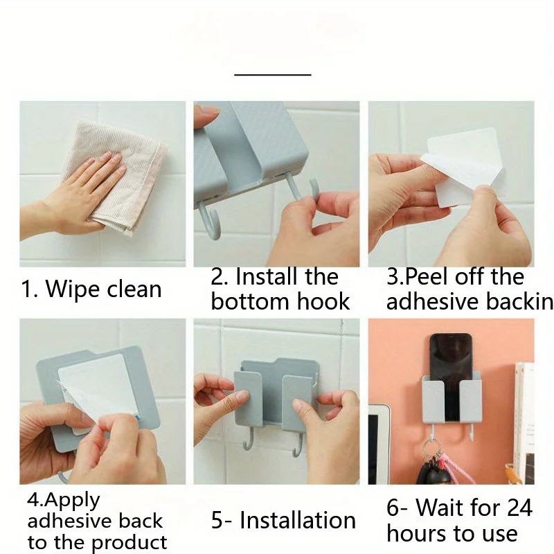 3-in-1 Wall Mounted Storage Rack with Hook, Remote Control Bracket Box, Mobile Phone Charging Station, Suitable for Living Room view 6