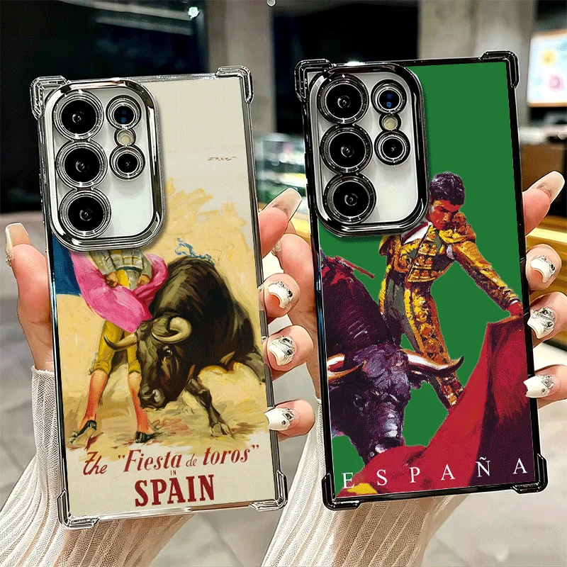 Bullfight Bull Fighter Matador Plating Phone Case For Samsung Galaxy S26 S25 Edge S24 S23 Ultra S22 S21 Plus S20 FE Anti-Fall Pr