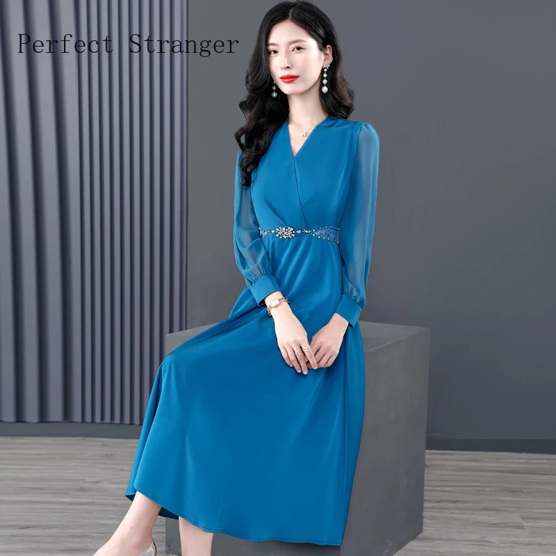 

Original 2022 Autumn New Arrival Autumn New Lady Acetate Satin Heavy Beaded Dress Made-up Dress Women Long Dress