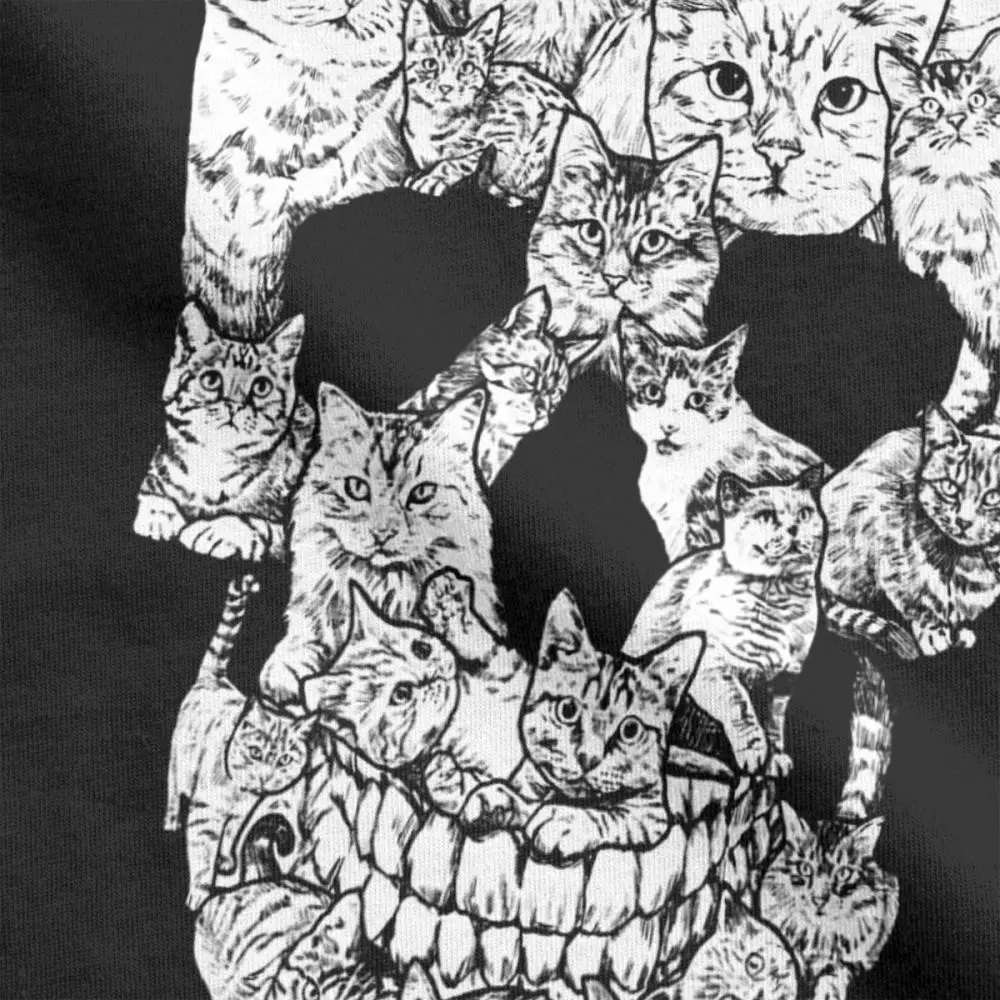 Unique Cat Skull Skeleton Horror Scary T-Shirt for Men Cotton T Shirt Kitten Goth Gothic Punk Halloween Tees Gift Idea Clothing