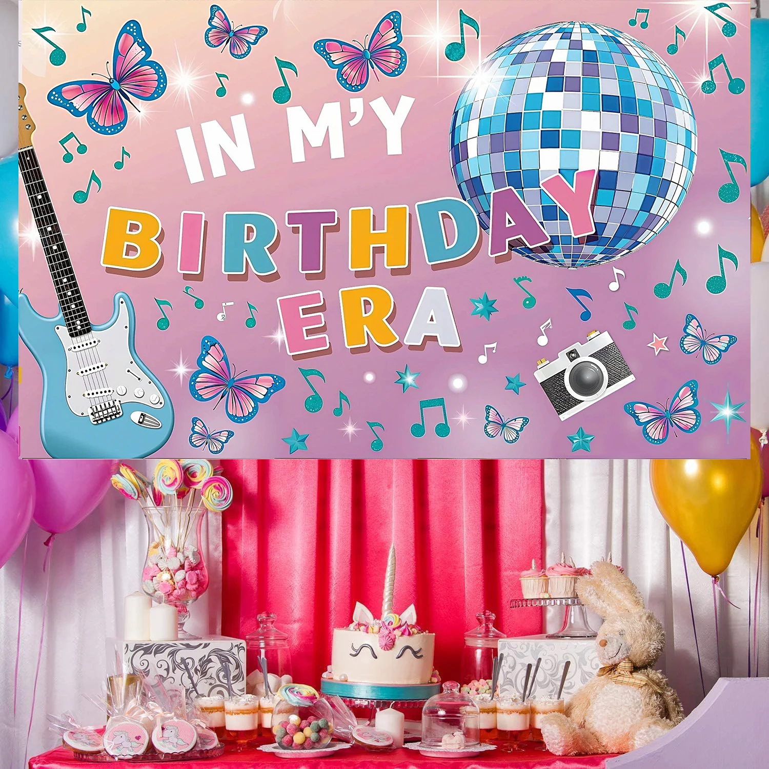 Colorful Party Decorations Music Theme My Birthday Era Banner Vibrant Photography Background For Birthday Celebration