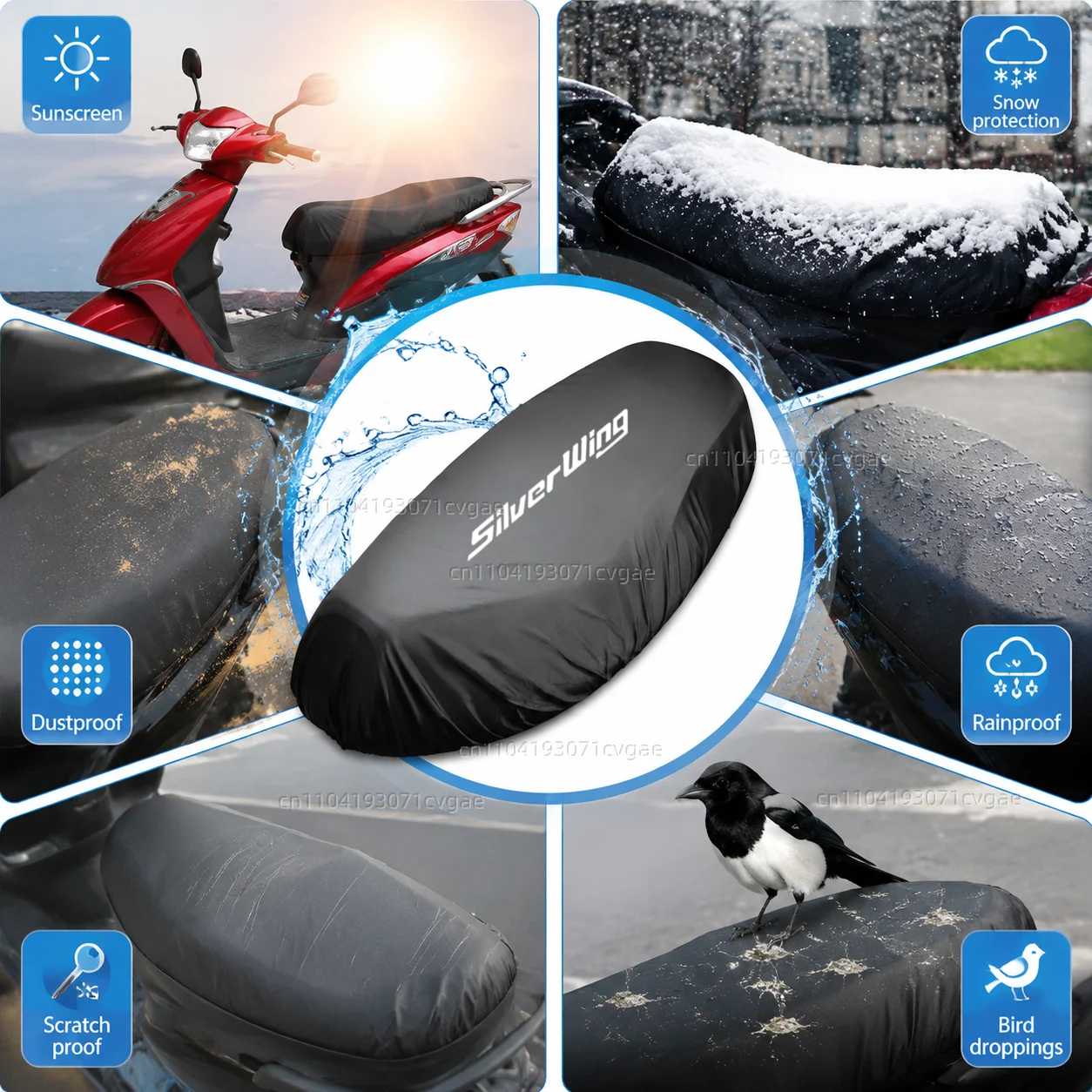 For Honda FCS600 Silver Wing SilverWing GT400 600 Motorcycle Rain Seat Cover Waterproof Saddle Cover Black 210D UV Protection - view 6