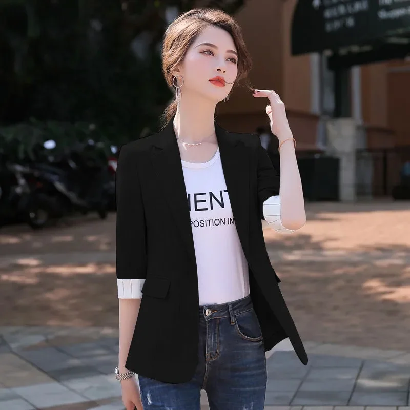 Summer Short Casual Blazer Jacket 2024 New Single buckle Suit Collar Women's Clothes Coat Solid Colour Fashion Outeawer Female