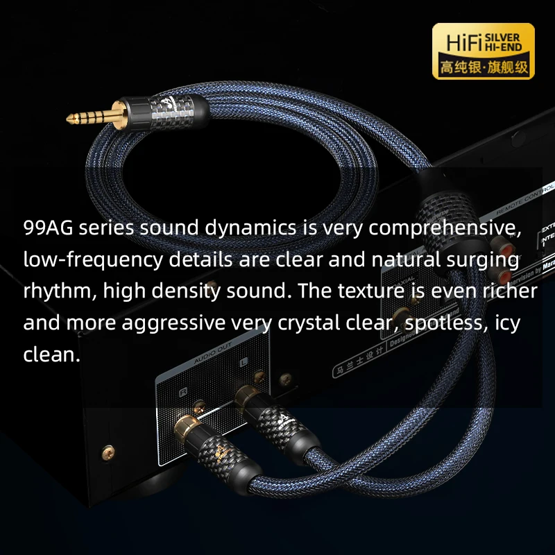 Nowy kabel audio HiFi 4,4 mm do 2RCA z czystego srebra, pozłacany, zbalansowany, gniazdo 4,4 mm na męski 2RCA do odtwarzacza CD HiFi