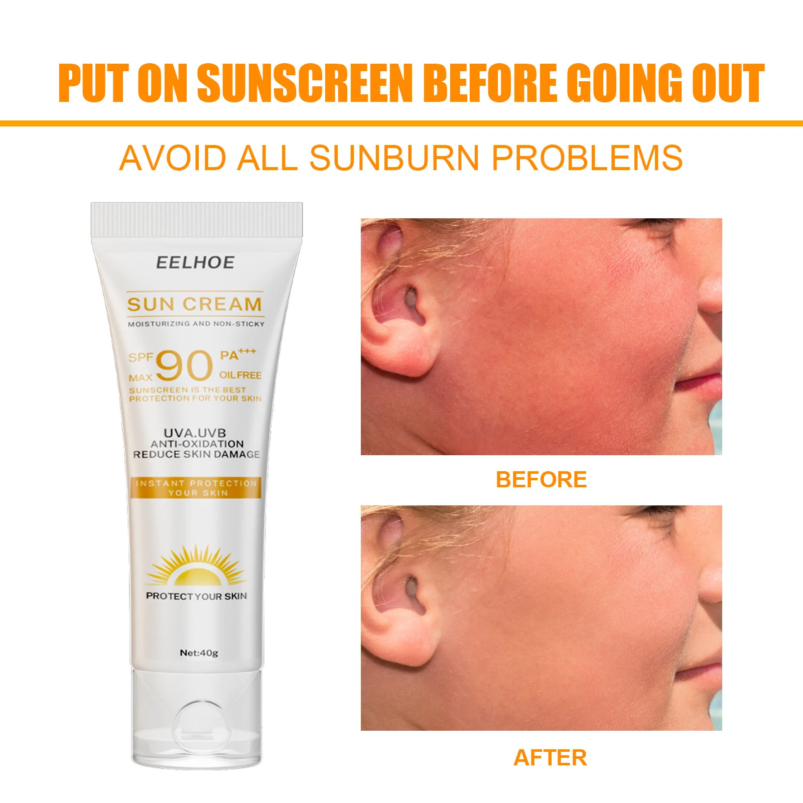 EELHOE واقية من الشمس Spf 90 تبييض كريم الشمس للوجه الجسم السيطرة على النفط تبييض الوجه مرطب Sunblock كريم حماية الجلد