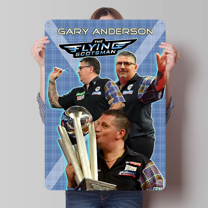 The Flying Scotsman' Gary Anderson Darts Blechposter, personalisierte Wandkunst, Vintage-Metallschilder, Retro-Blechplakette für Heimdekoration