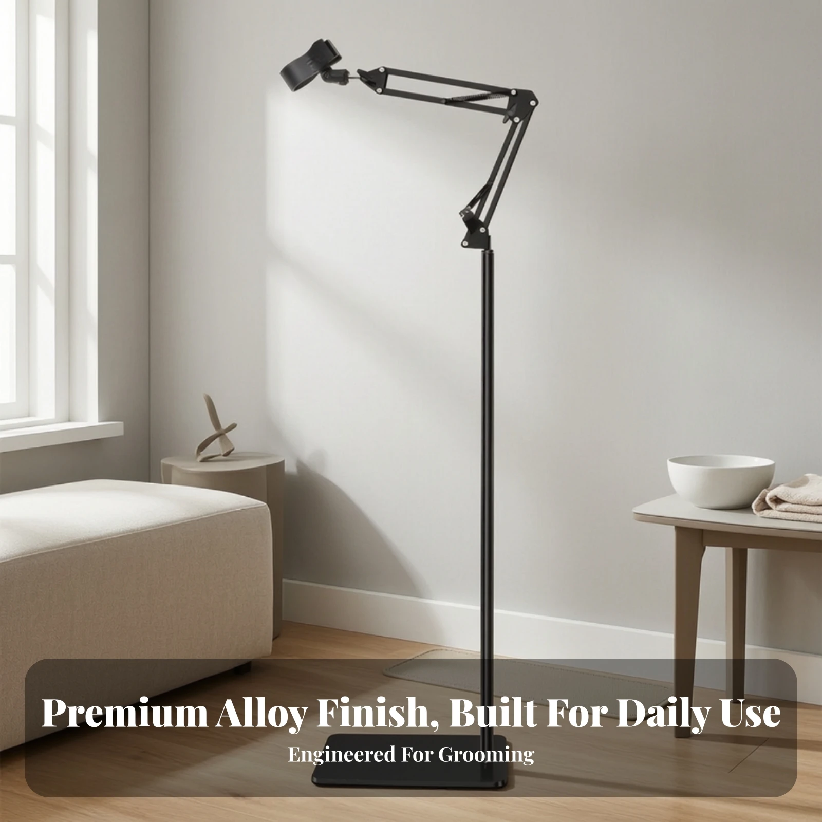 Height Adjustable Blow Dryer Stand Hands Free Design with Jointed Arm and Weighted Rectangular Base for Pets