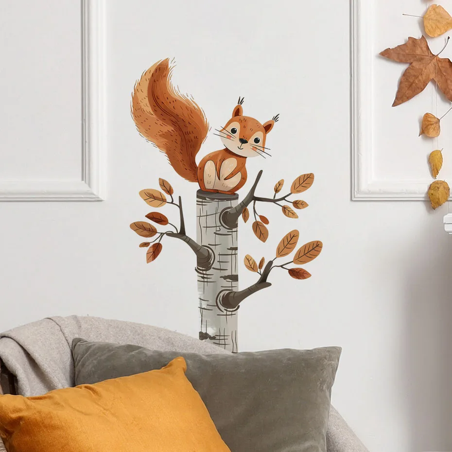 

Children's Room Wall Stickers Cartoon Animals Squirrel in a Tree Wall Decals Baby Nursary Kindergarten Decoration