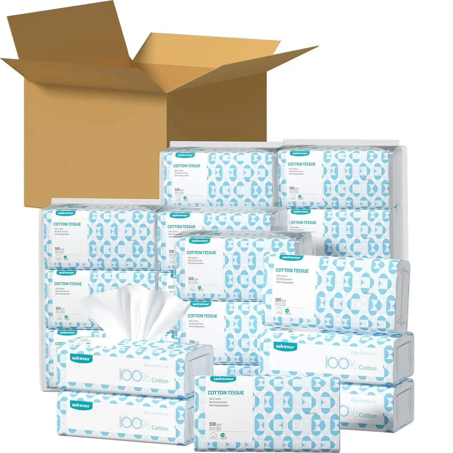 

Soft Face Towels, 100% USDA Biobased, 6 Packs per Case, Total 36 Bags for Gentle Skincare