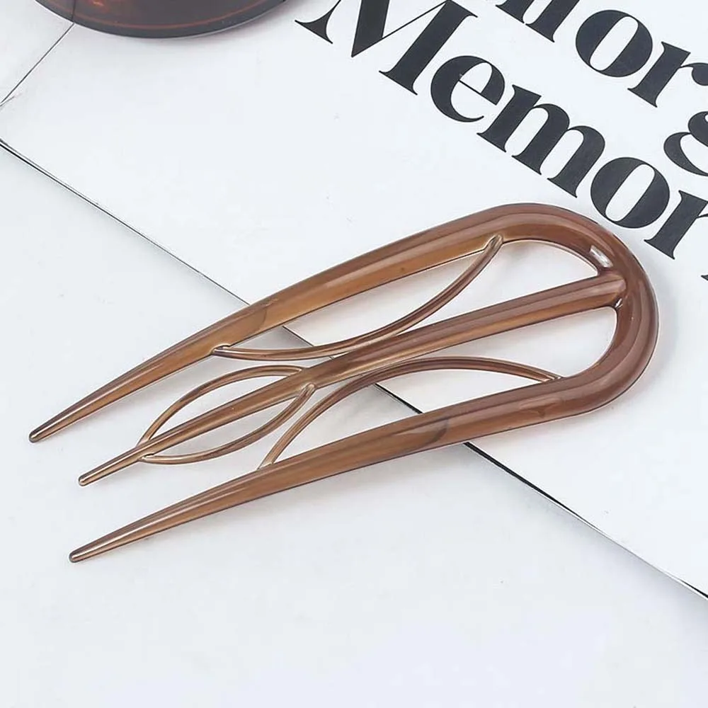 Geometric Resin Hair Fork Hairstyle Tools Waterproof Lazy Hairpin Chinese Style Hair Accessories Leaf U-shaped Hair Stick Women
