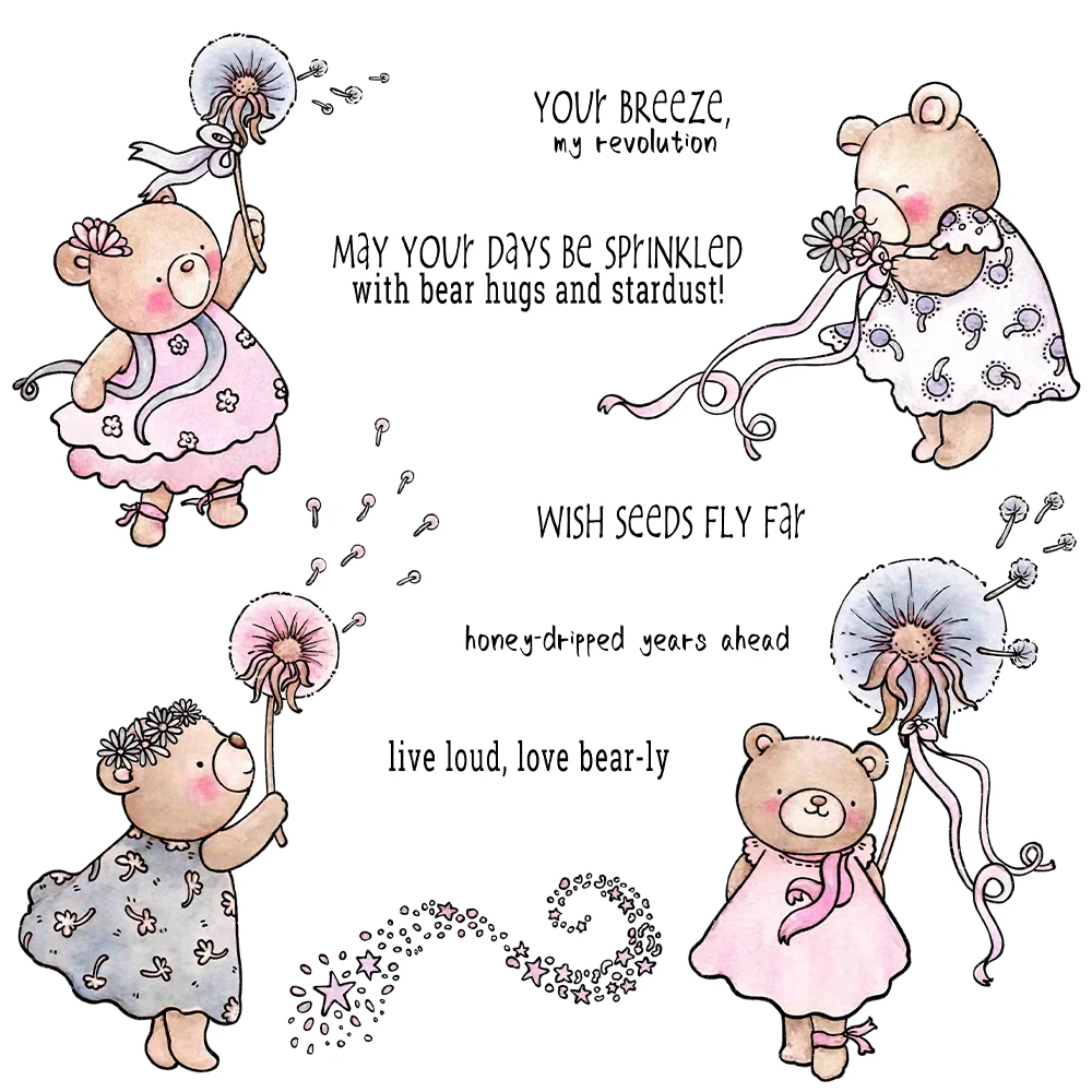 Mangocraft Dandelion And Doll Bears Clear Stamp DIY Scrapbooking Supplies Silicone Stamp For Card Making Albums Crafts Decor