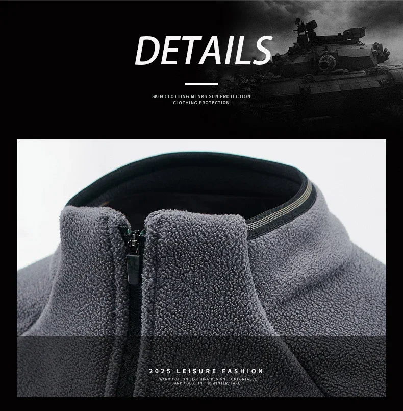 Herren-Sweatshirt aus norwegischem Polar-Fleece, Herbst-Winter-Pullover, dick, warm, mit Stehkragen, halbem Reißverschluss, lässig, langärmelig, Fleece-Oberteil – Detail 10