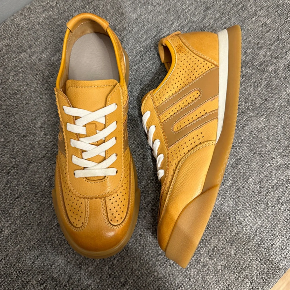 Men's Leather Breathable Multi-Color Sports Shoes Summer Perforated Retro Style Versatile Trendy Casual Loafers Classic Design