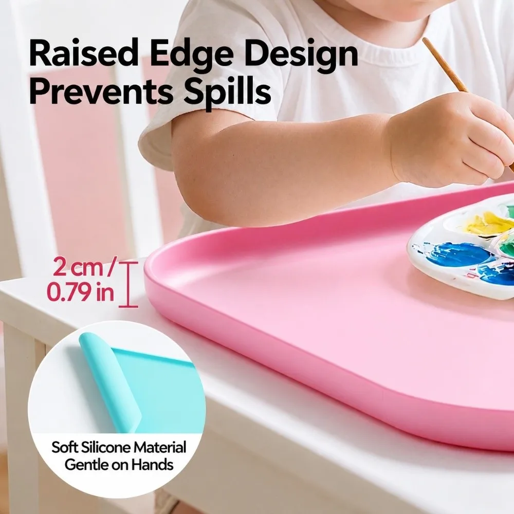 Waterproof Multifunctional Silicone Mat Heat Resistant Non Slip Kids Dining Mat Raised Edge Easy Clean Kitchen Countertop Mat