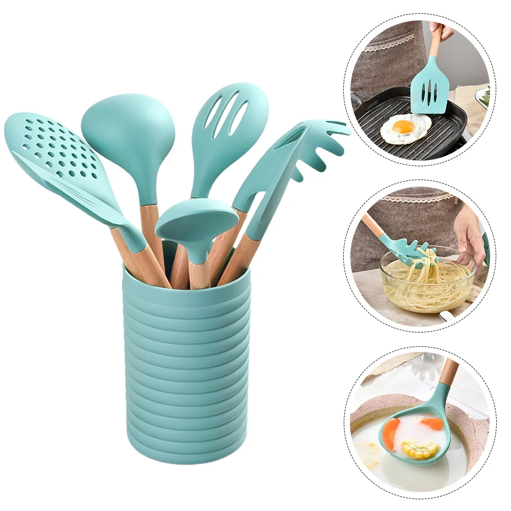 

Silicone Kitchenware Set Wooden H Spatula Simple Cooking Utensils Eco Friendly Safe Premium Materials Crafted Workmanship