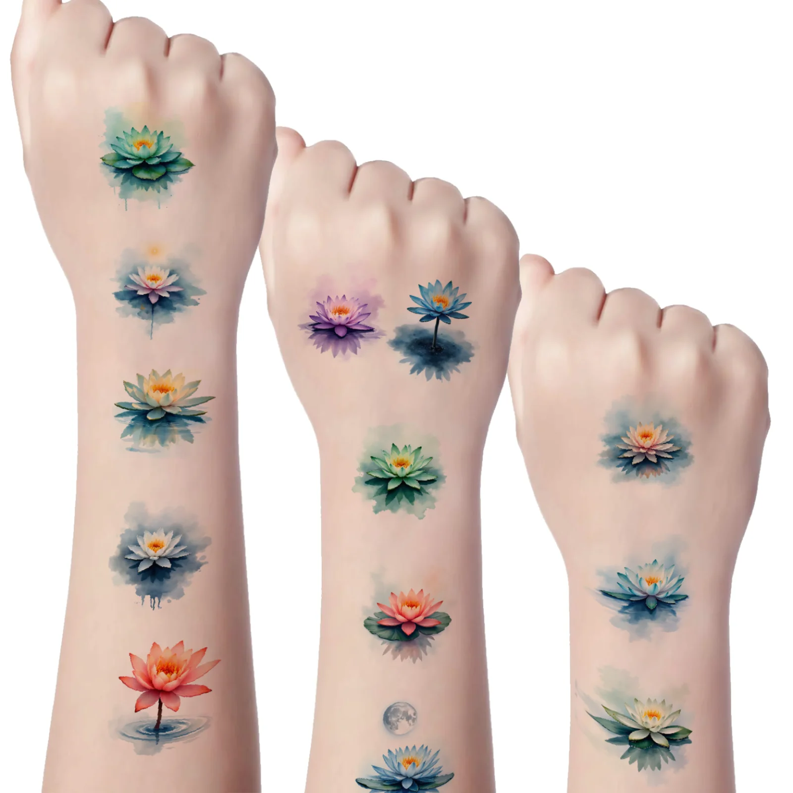 

54pcs Temporary Tattoo Lotus Flowers Temporary Tattoo Stickers Watercolor Flowers Nature Illustrations For Arms Shoulders
