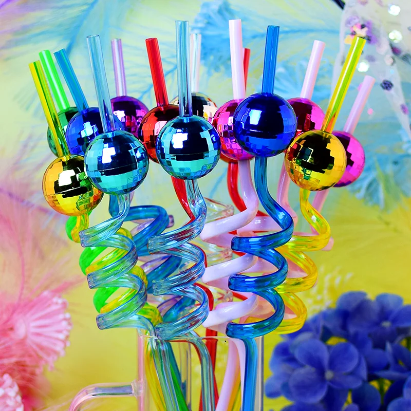12Pcs Mirrored Ball Straws, Reusable, Perfect for Disco Parties, Bars, and Birthday Parties; Ideal for Cocktails, Smoothies, and