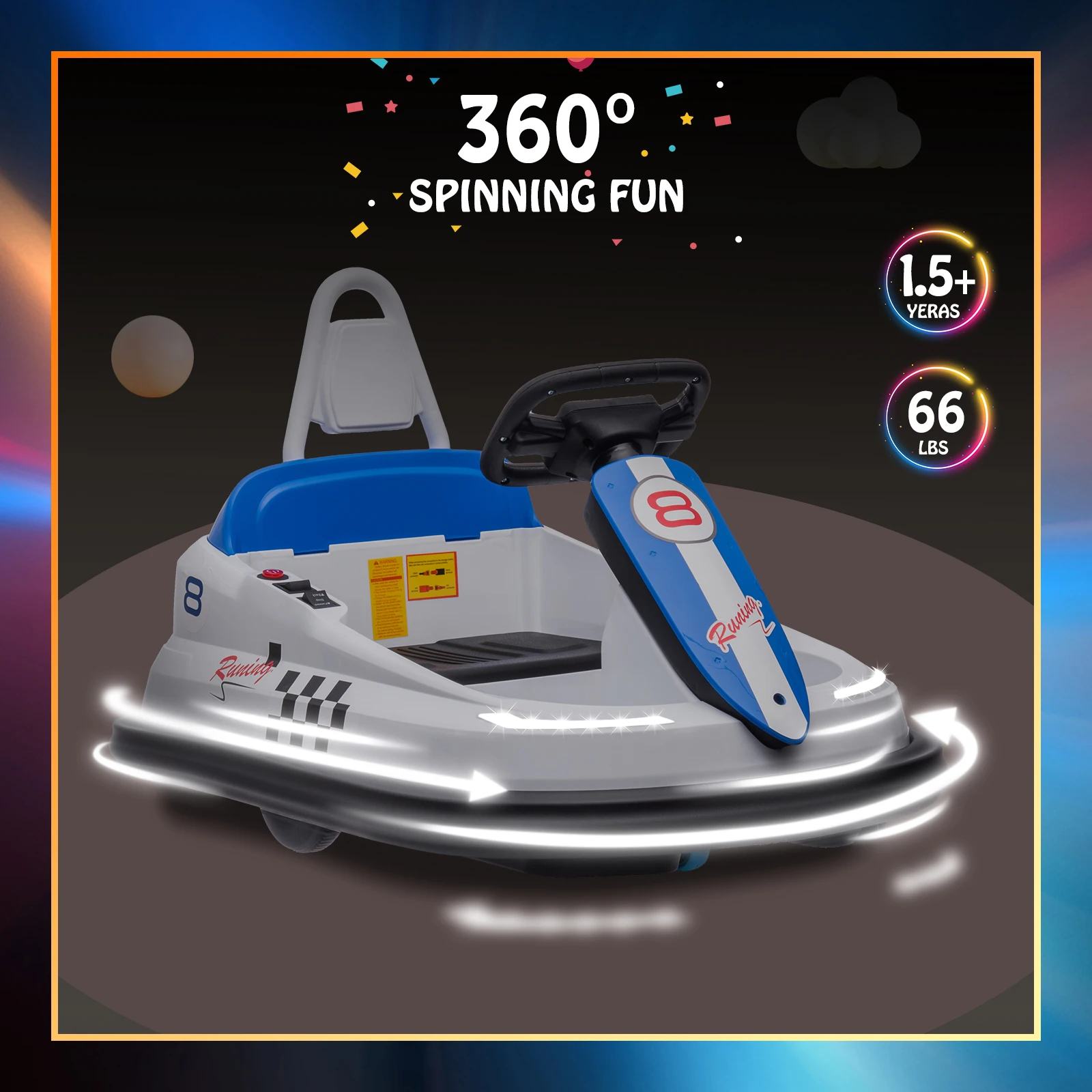 子供用電動バンパーカー 6V 乗用玩具 360度回転 °   ラバーガード デュアル15Wモーター ステアリングホイールコントロール 2速乗用玩具