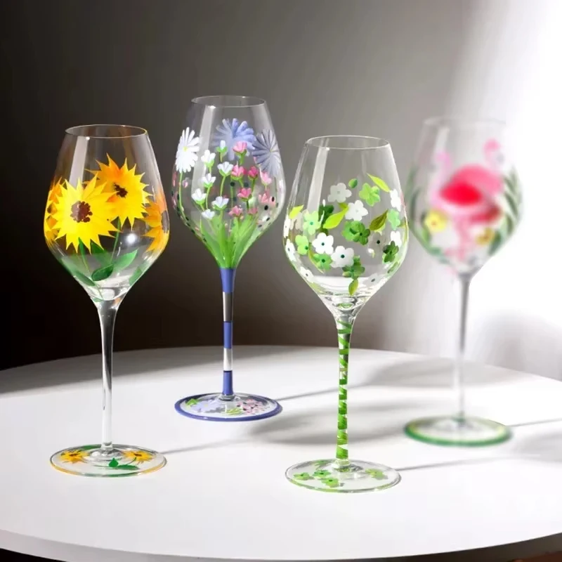 

Стеклянная чашка на высоких ножках, бокал для красного вина, бокал для шампанского, кухонная посуда для напитков, ручная роспись, фламинго, бокалы для вина, бытовой набор для вина