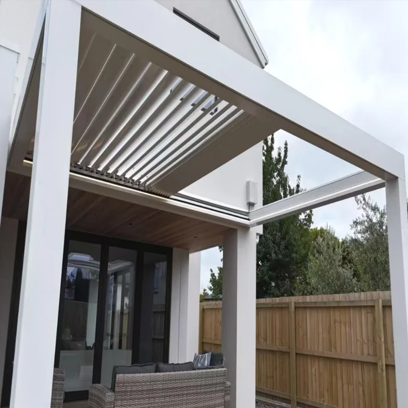 Outdoor Sunshade Canopy with Retractable  Adjustable Roof, Waterproof Aluminum Alloy Gazebo for Garden, Villa, and Courtyard
