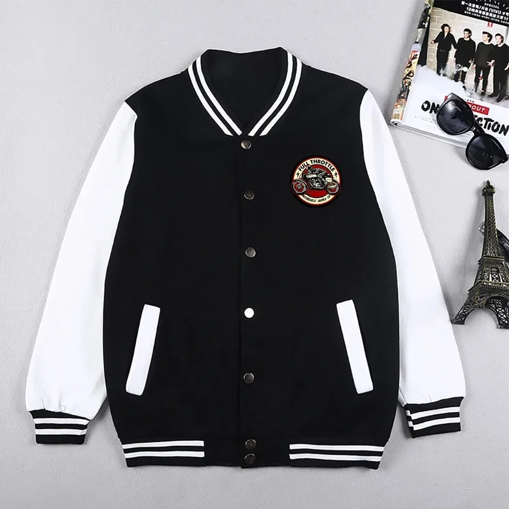 2024 Full Throttle Cafe Racer Rockabilly Biker Baseball Uniform Men Women Coats  Fleece Warm Bomber Jacket Classics Streetwear