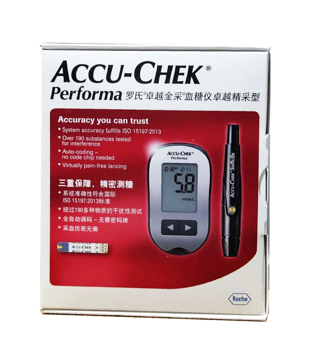 Medidor de glucosa Accu-Chek Performa de Roche, monitor de diabetes con codificación automática para uso doméstico (la máquina tiene un registro de uso)