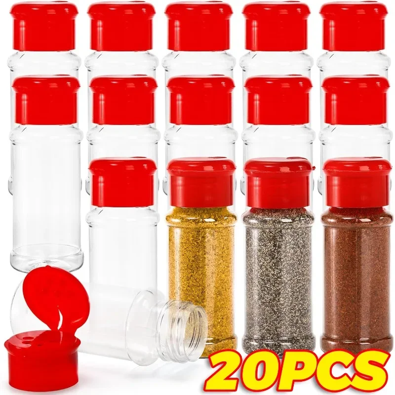 20/1PCS Clear Plastic Spice Bottle Pepper Shaker with Lids Salt Seasoning Jars Barbecue Condiment Bottles Kitchen Accessories