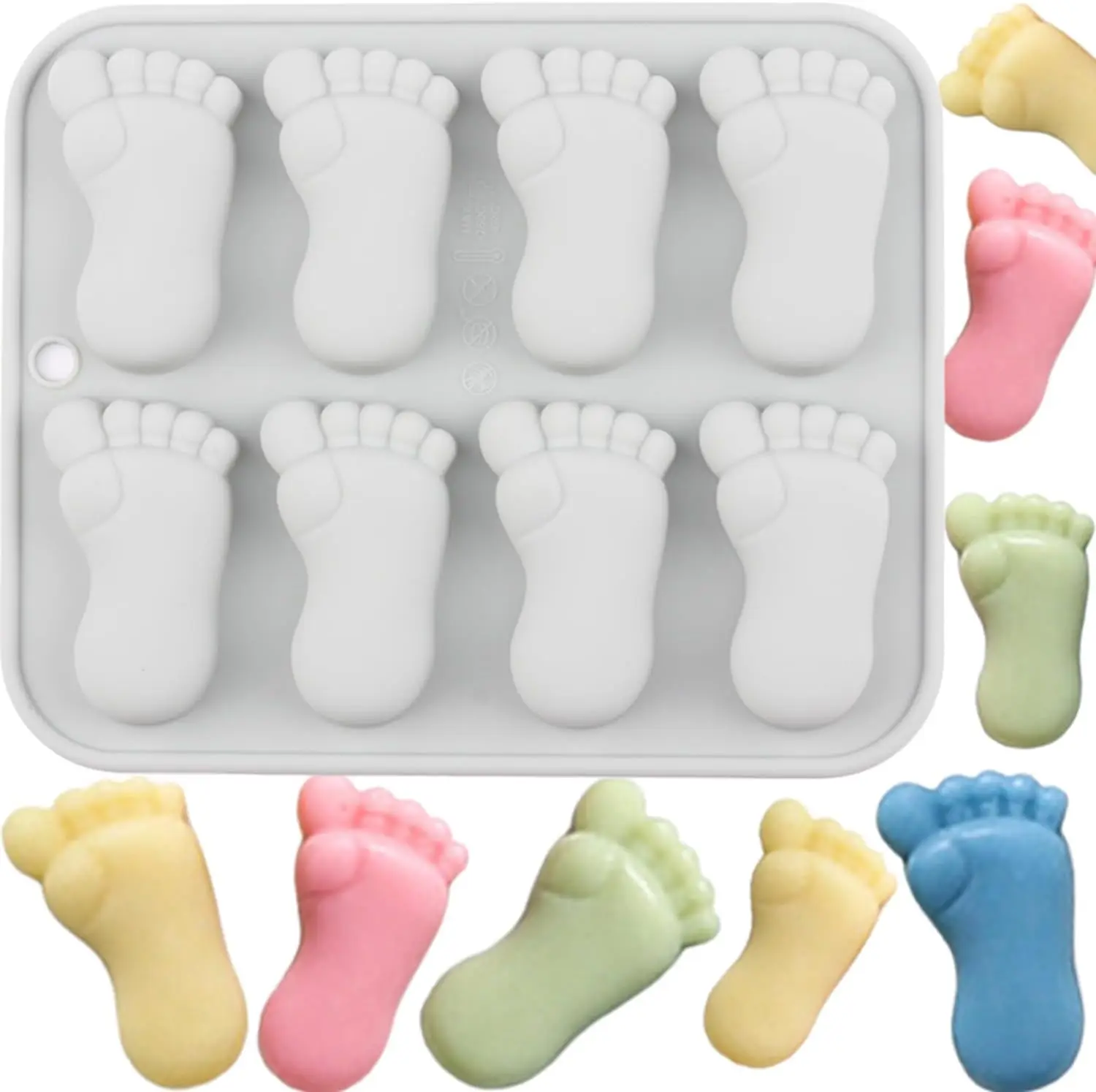 8 Cavity Baby Foot Prints Silicone Molds Fondant Candy Chocolate Mould Cute Footprint Shaped Baking Molds for Cake Decoration