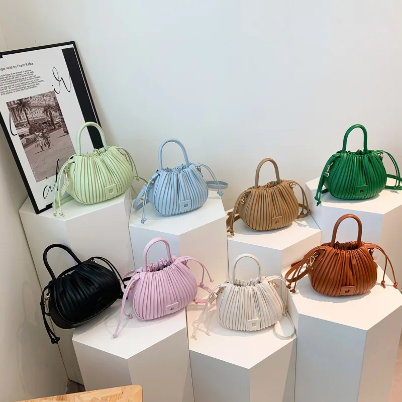 High Quality Hot Selling Wholesale Niche Design Fashionable Drawstring Bucket Bag Solid Color Handbag Shoulder Crossbody Women