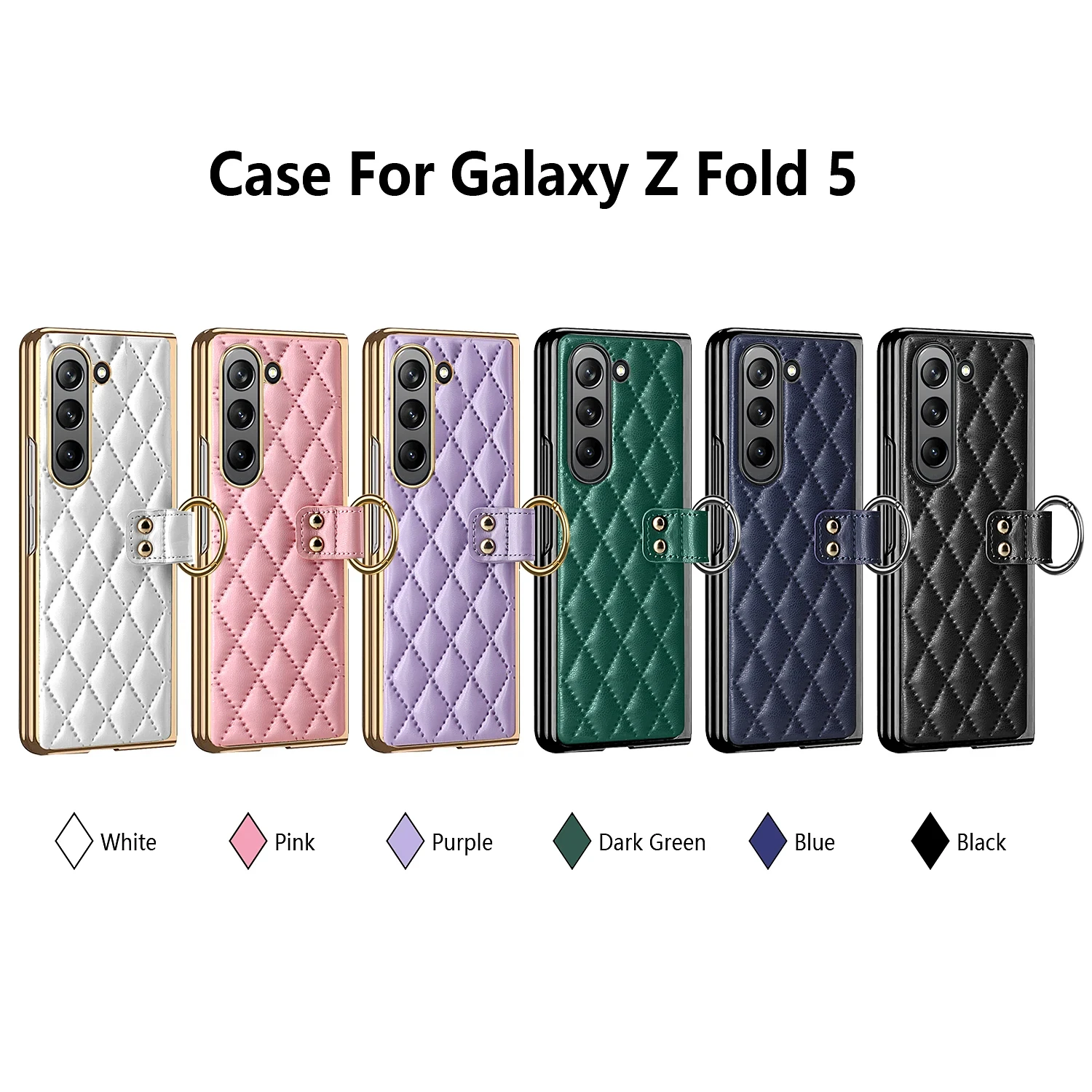 Leather Ring Case For Samsung Galaxy Z Fold 6 5 4 3 ZFold6 Fold5 Fold4 Cover with Tempered screen Film shockproof Kickstand Case