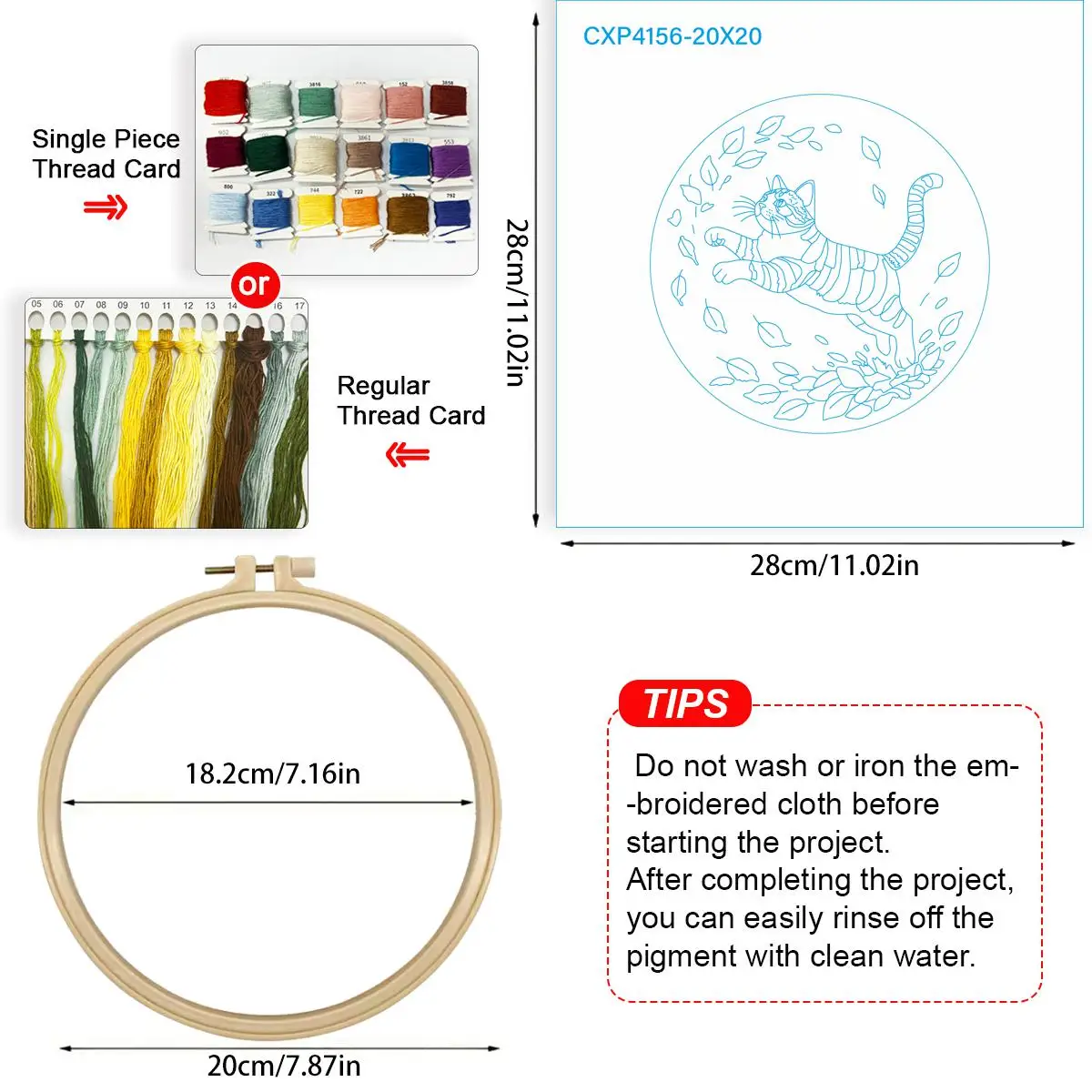 1 Stück 20X20CM/15X15CM 7,87/6,3 Zoll Farbiges Katzen-Stickerei-Starter-Kit DIY-Kit DIY-Stickerei-Set Handarbeiten Nadelkunst – Detail 5