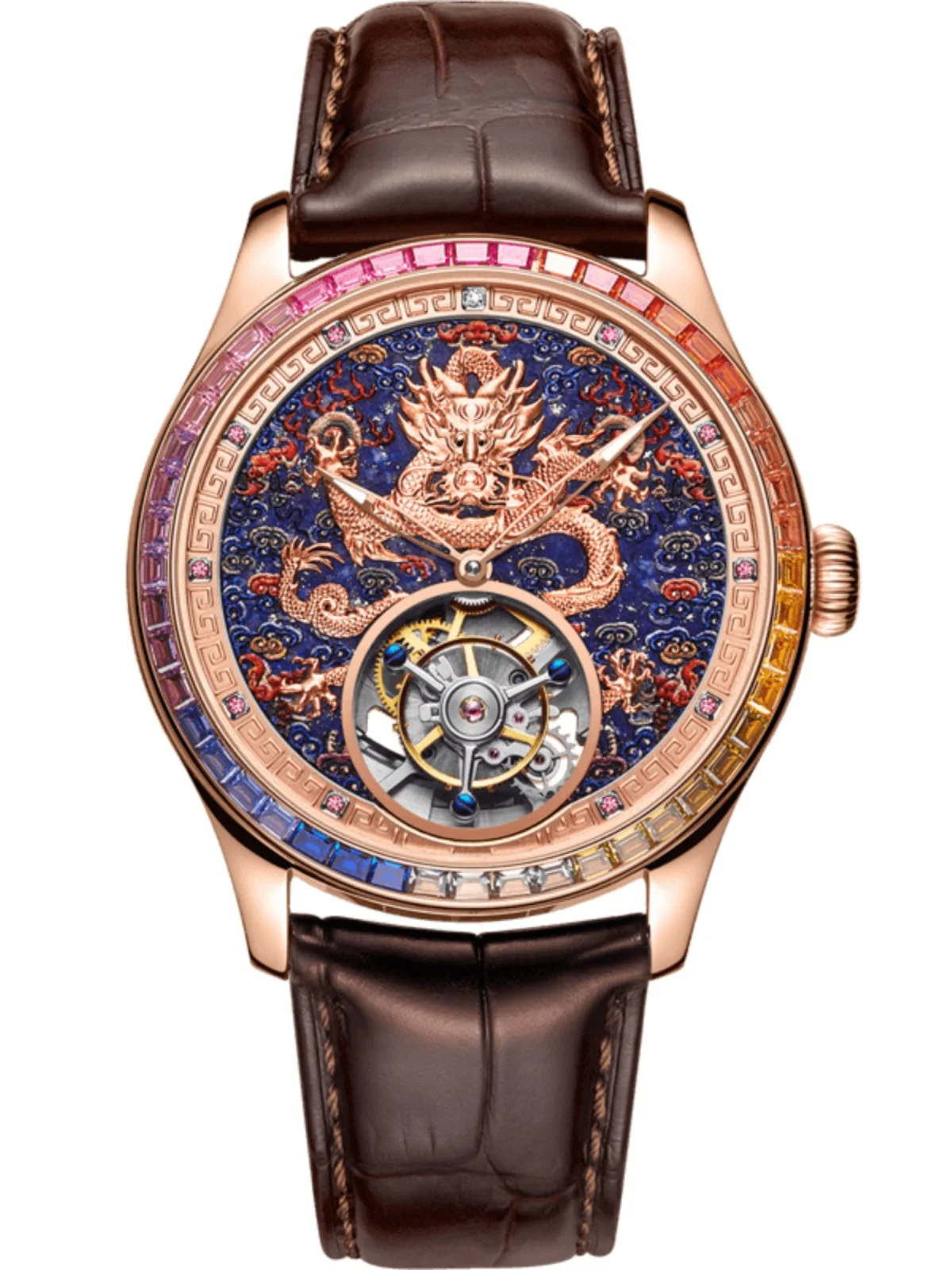 Orologio meccanico tourbillon completamente automatico da 42 mm con intarsio di diamanti autentici da uomo, cristallo di zaffiro