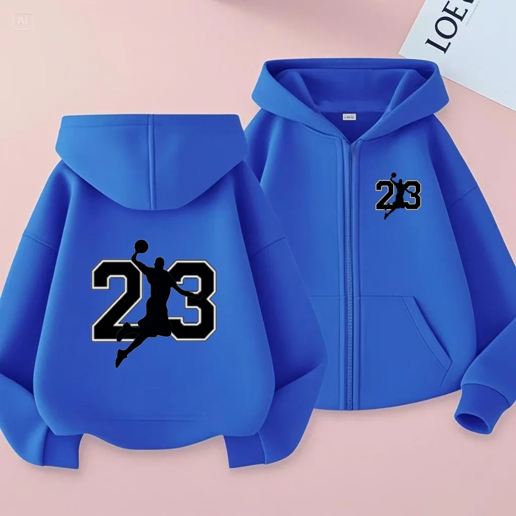 

Kids No:23 Basketball Cardigan Zipper Style Hoodie Girls Boy3-12Yrs Casual Sweatshirr Loose Leisure Sports Training Jogging Coat