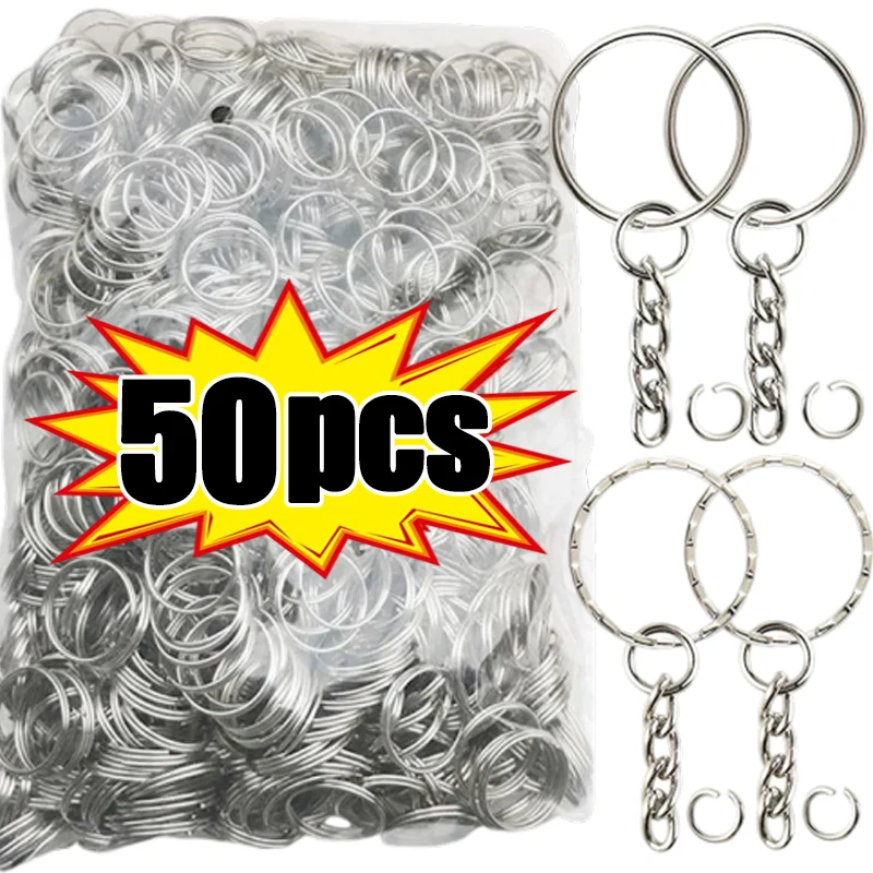 50pcs Metal Blank Keyring Keychain Split Rings Keyfob Key Rings Lobster Clasp Key Chain Key Pendant Ring Stainless Steel Rings