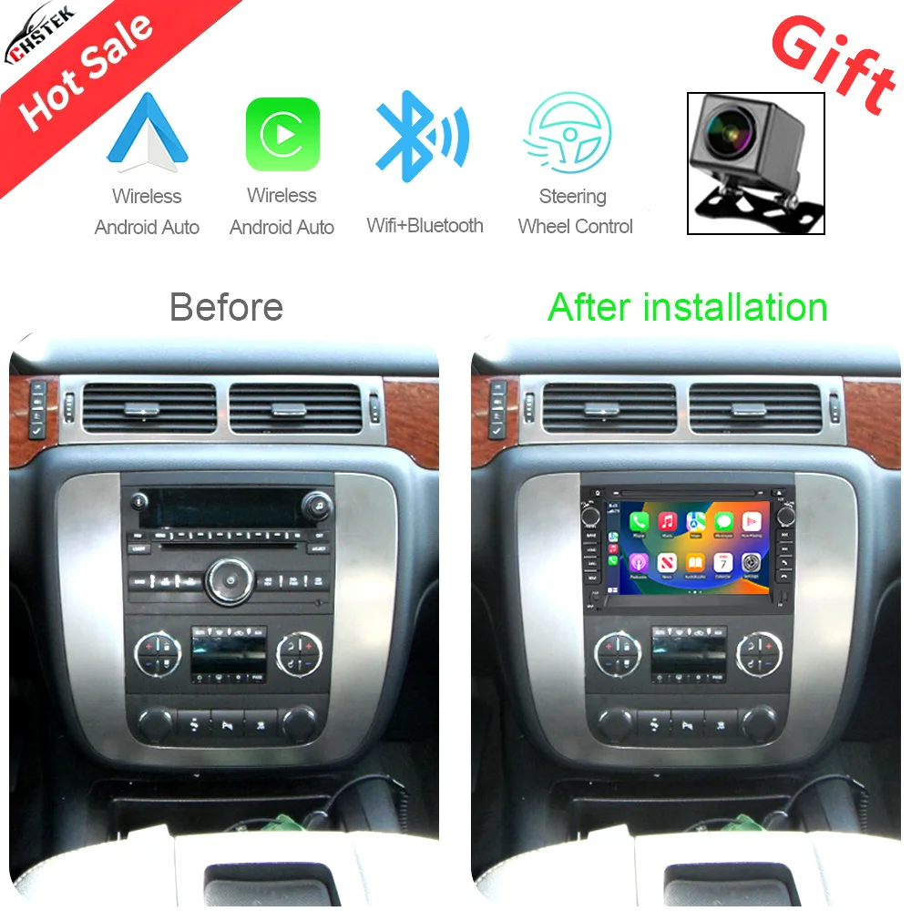 CHSTEK Android Radio de coche para GMC Yukon Chevrolet Chevy Acadia suburbana Sierra Tahoe Auto estéreo Carplay GPS WIFI BT FM unidad principal