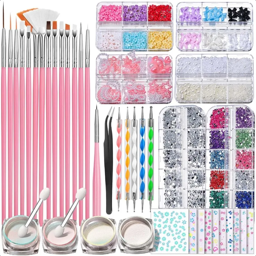 

Nail Art Brushes Set Nail Art Kit Nail Design Kit Nail Dotting Tools Nail Kit for Beginners Chrome Nail Powder Nail Stickers Na