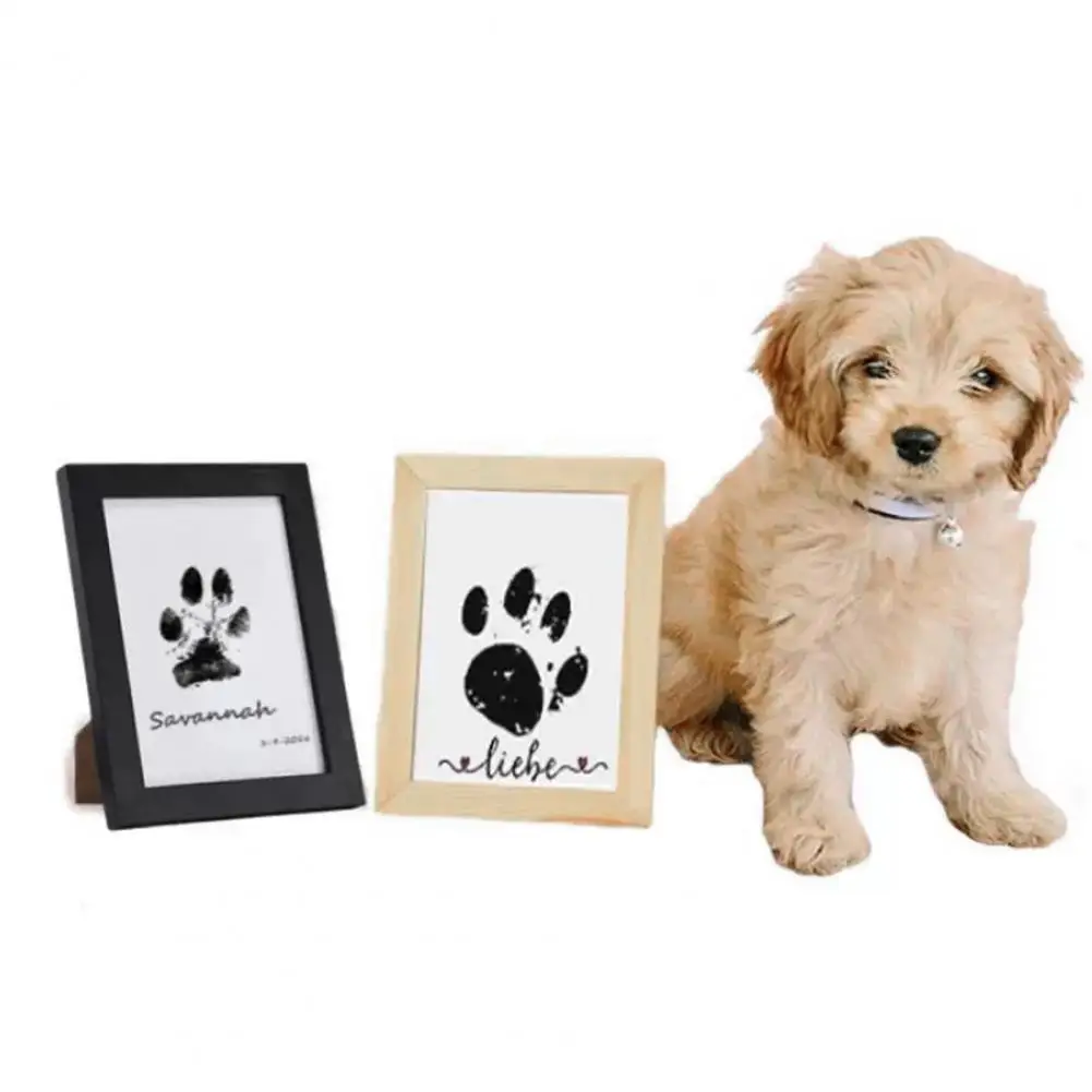 Cat Paw Wooden Frame Pet Paw Printing Kit with Wooden Photo Frame Diy Dog Cat Impression Set for Puppy Kitten Picture for Pet