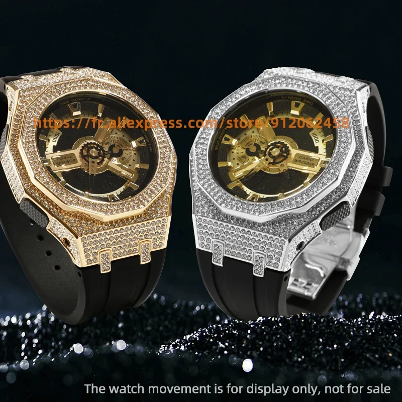 Resist Shock GA-110 /110/120 GD-100/110/120 Metal Case Bling Diamond Case Strap Rubber Watch Band Accessories