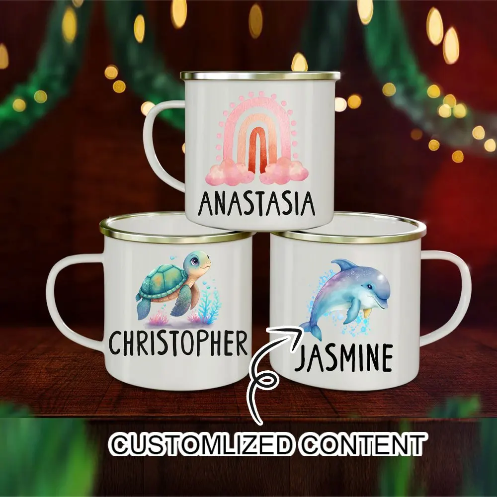 2026 New Sibling Custom Enamel Mug Set, Custom Name Truck Unicorn Camping Cup, Kids Family Holiday Keepsake Gift,Christmas Gift.